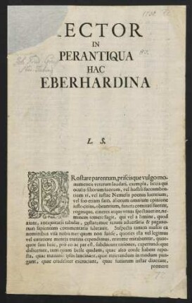 Rector In Perantiqua Hac Eberhardina L. S.