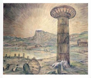 ohne Titel. [Heroische Landschaft mit antiken Bauresten und Figurengruppe]
