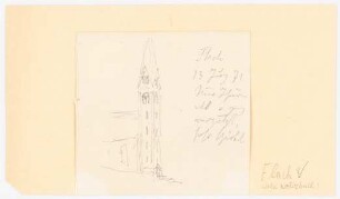 Kirche, Flach: Teilansicht mit Kirchturm (aus Quast Skizzenbuch)