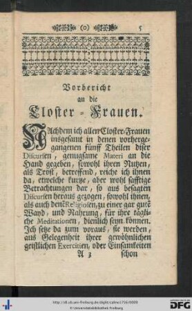 Vorbericht an die Closter-Frauen.