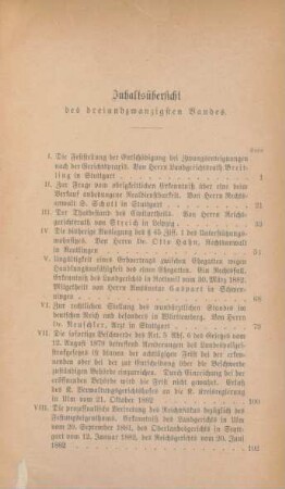 Inhaltsübersicht des dreiundzwanzigsten Bandes