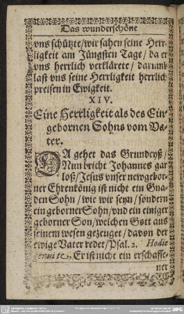 XIV. Eine Herrligkeit als des Eingebornen Sohns vom Vater