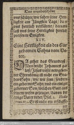 XIV. Eine Herrligkeit als des Eingebornen Sohns vom Vater