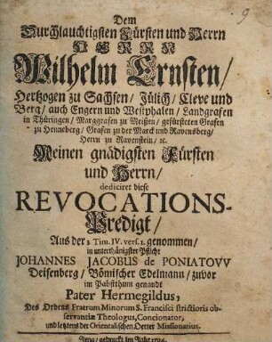 Revocations-Predigt : Aus der Tim. IV Vers 1 genommen