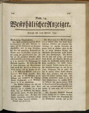 Num. 14. Freitags, den 15ten Februar. 1799