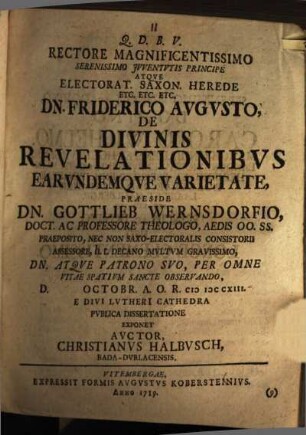 De divinis revelationibus, earundemque varietate ... disp.