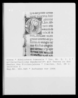 mittelalterliche Handschrift mit Texten zu den Festen des Kirchenjahres — Initiale C, Folio fol. 68 v