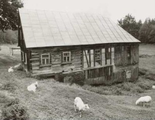 Markneukirchen-Wohlhausen, Ehemalige Hirschmühle : Markneukirchen-Wohlhausen (Vogtlandkreis), ehemalige Hirschmühle (um 1800), ehemaliges Wohnhaus, Hirschmühlenweg 2, Traufseite