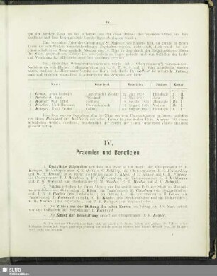 IV. Praemien und Beneficien