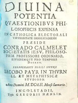 Divina potentia quaestionibus philosophicis expensa