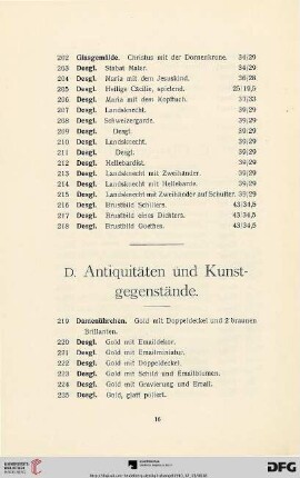 D. Antiquitäten und Kunstgegenstände (Nr. 219-550)