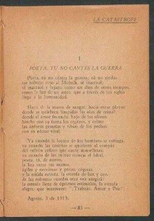 I - Poeta tú no cantes a la guerra