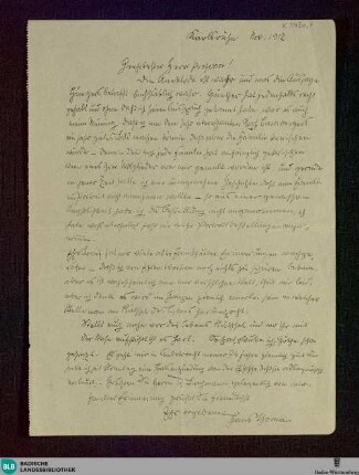 Brief von Hans Thoma an Unbekannt von November 1912 und Juni 1913 - K 3430, 1