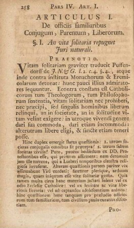 Articulus I. De officiis familiaribus Conjugum, Parentum, Liberorum