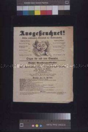 Politisch-satirische Zeitschrift: Ausgeßeuchnet! Erstes reaktionäres Extrablatt des Kladderadatsch; Berlin, 22. Juni 1848
