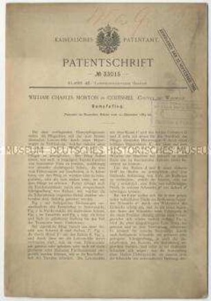 Patentschrift eines Dampfpfluges, Patent-Nr. 33015