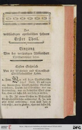 Eingang: Von der vorläufigen Wissenschaft christkatholischer Lehre