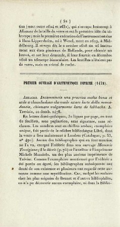 Premier ouvrage d'arithmétique imprimé (1478).