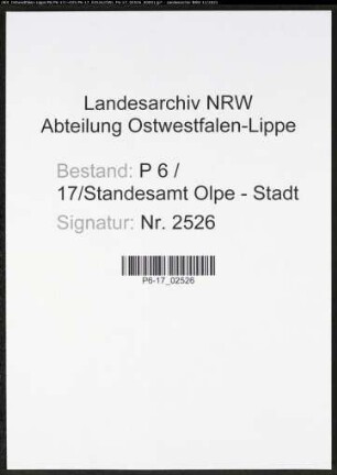 Heiratsregister Standesamt Olpe-Stadt