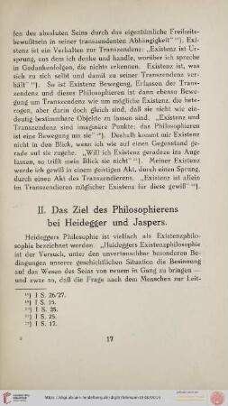 II. Das Ziel des Philosophierens bei Heidegger und Jaspers