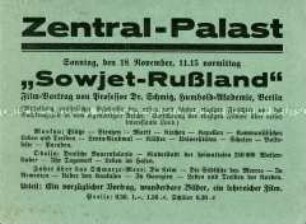 Einladung zu einem Film-Vortrag über Sowjet-Russland im Zentral-Palast