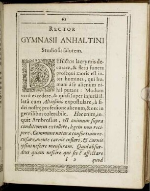 Rector Gymnasii Anhaltini Studiosis salutem