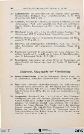 Skulpturen, Glasgemälde und Verschiedenes (Nr. 294-337)