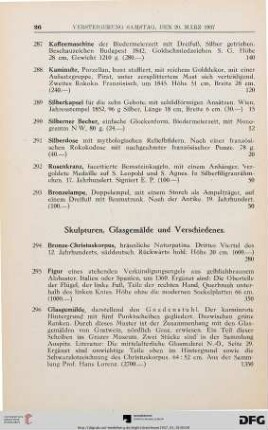 Skulpturen, Glasgemälde und Verschiedenes (Nr. 294-337)