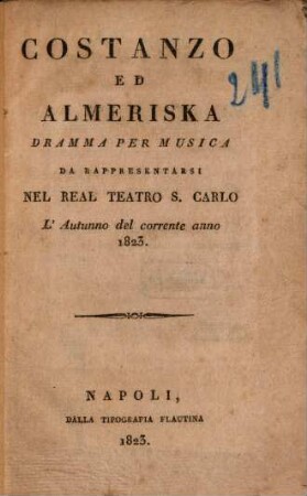 Costanzo ed Almeriska : Dramma per musica
