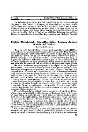 Deutsche Weltwirtschaft, Auslanddeutschtum, Deutsches Auslandmuseum und Institut