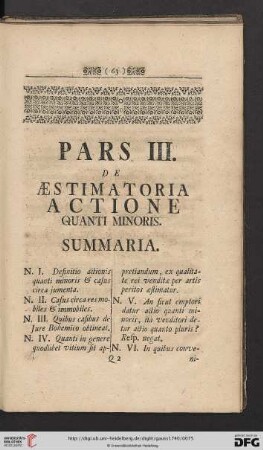 Pars III: De Aestimatoria Actione Quanti Minoris