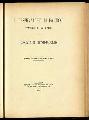 R. Osservazione Di Palermo Stazione Di Valverde