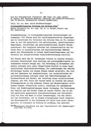 Sozialgynäkologische Probleme der älteren Frau