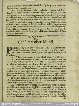 Disp. L. & Ultima. De Consummatione Mundi