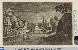 Nachtstück mit Dorf am Fluß und Doppelturmkirche