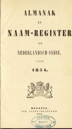 1851: Almanak en naamregister van Nederlandsch-Indie