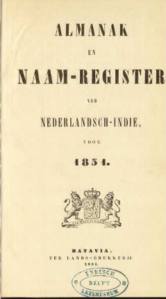 1851: Almanak en naamregister van Nederlandsch-Indie
