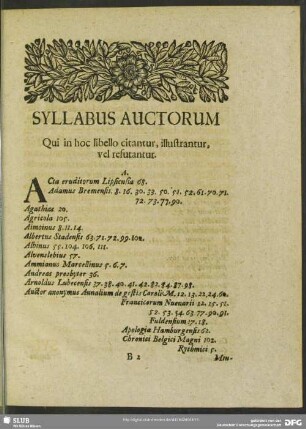 Syllabus Auctorum Qui in hoc libello citantur, illustrantur, vel refutantur