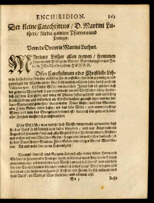 Enchiridion. Der kleine Catechismus/ D. Martini Lutheri/ für die gemeine Pfarrern und Prediger