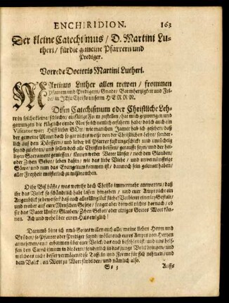 Enchiridion. Der kleine Catechismus/ D. Martini Lutheri/ für die gemeine Pfarrern und Prediger