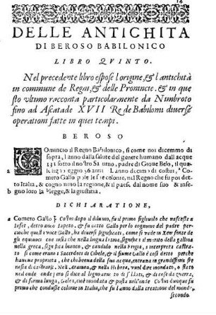 Delle Antichita Di Beroso Babilonico Libro Qvinto.
