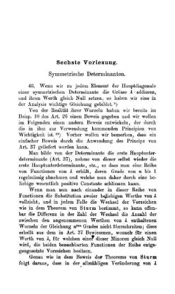 Sechste Vorlesung. Symmetrische Determinanten.