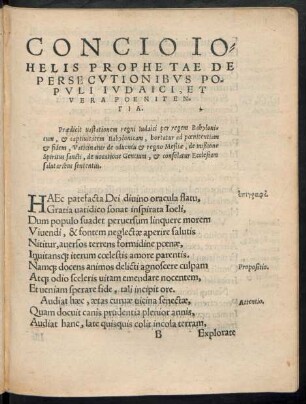 Concio Iohelis Prophetae De Persecutionibus Populi Iudaici, Et Vera Poenitentia.