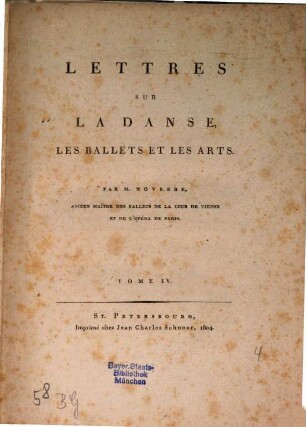 Lettres sur la danse, sur les ballets et les arts. 4