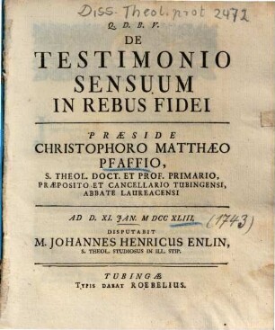 De Testimonio Sensuum In Rebus Fidei
