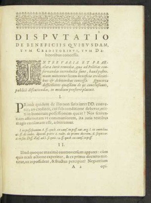 Disputatio De Beneficiis Quibusdam, Tum Creditoribus, Tum Debitoribus concessis.