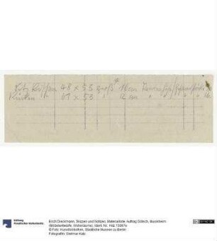 Skizzen und Notizen, Materialliste (Auftrag Götsch, Musikheim)