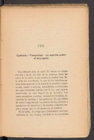 VIII - Canícula. - Tempestad. - La mancha sobre el terciopelo.
