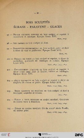 Bois sculptés écrans – Paravent – Glaces (Nr. 97-111)