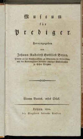 Vierten Bandes, erstes Stück.